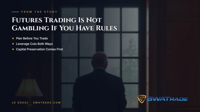 Man alone in a wood-paneled study at dawn | Is Futures Gambling? The Difference Is Your Rules